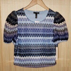 Aqua New Womens Lace Striped Short Sleeve Crop Top